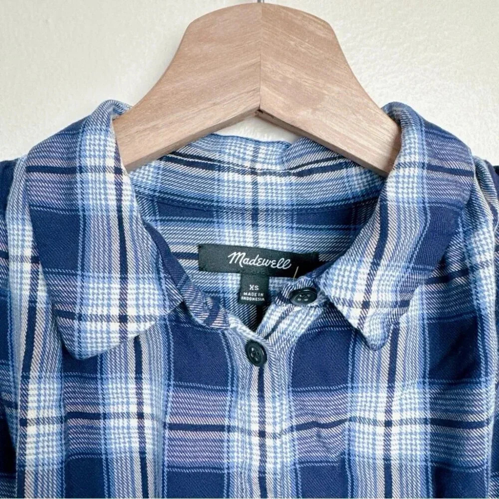 Madewell Womens Size Xsmall Central  Lansford Plaid Blue Long Sleeve - Picture 9 of 13